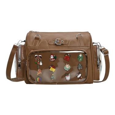 Imagem de ZAROXOXS Kawaii Y2k Style Ita Bag - Mochila multiuso bolsa tiracolo bolsa de ombro, boneca de 5,9 polegadas e exibição de broche esmaltado, Marrom