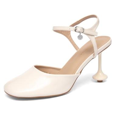 Imagem de NEWBELLA Sandália feminina de salto alto com bico fechado e salto gatinho, Branco, 40