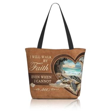 Imagem de Sacola Bíblica Feminina Cristã Bolsa de Ombro Igreja Inspiradora com Zíper Versículo da Bíblia Presentes, Tartaruga religiosa, Large