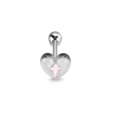 Imagem de Niaspi 14G Acrílico Coração Cruz Língua Anéis para Mulheres Aço Inoxidável 316L Barra Lisa Língua Piercing Joia 1,5 cm Comprimento, 14g, Aço inoxidável, Sem Pedra Preciosa