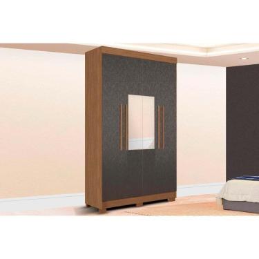 Imagem de Guarda Roupa Solteiro 4 Portas (2 C/ Espelho) E 2 Gavetas C/ Pés Sarandi Jatobá/grafite - Santos Andirá