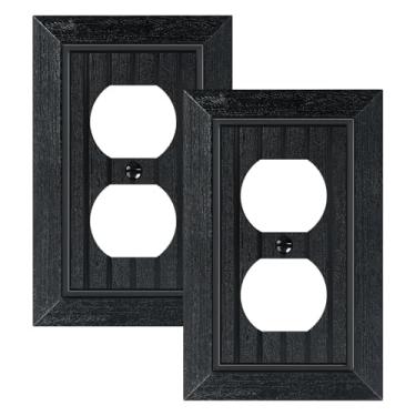 Imagem de Pacote com 2 placas clássicas para tomada frente e verso, placas decorativas de policarbonato inquebrável e tampas de tomada, placas de parede pretas foscas para tomadas elétricas, 1 capa de