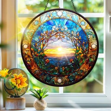 Imagem de Acrílico colorido, apanhador de sol, decoração de janela pendurada com flores, arte de parede de arco-íris, para sala de estar, quarto, varanda, interior, exterior, jardim, decoração, 19 x 19 cm, 63