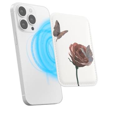 Imagem de Suporte magnético para iPhone, carteira fina de couro PU, capa para cartão, capa traseira para cartão, acessório de telefone fofo