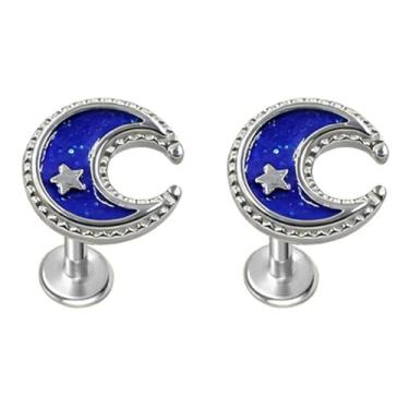Imagem de Niaspi Anéis labiais Crescent Labret Monroe de aço inoxidável, lua, estrela, lábio, labret, tragus, helix, cartilagem, brincos sem fio, piercing para mulheres