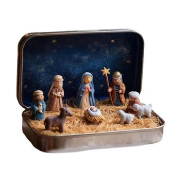 Imagem de simhoa Mini Presépio de Natal Portátil com Figuras da Sagrada Família, Ideal para Viagem, Escritório e Mesa de Trabalho