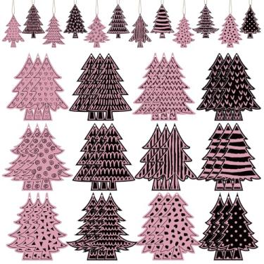 Imagem de Cinrobiye Kit de enfeites de árvore de Natal, 36 peças, decoração de Natal preto e rosa, recortes de decoração de casa de fazenda com corda para lareiras domésticas, suprimentos de festa de Natal de