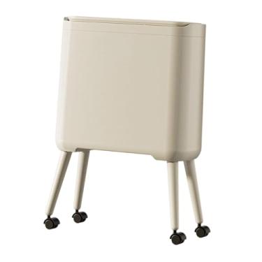 Imagem de IEUDNS Lixeira de banheiro com rodas, lata de lixo flexível, cesto de lixo para sala de estar, dormitório, escritório, espaço estreito, quarto, Amarelo Cremoso