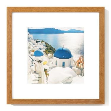 Imagem de Axeman Porta-retrato 30 x 12 com tapete para 20 x 20 cm - Moldura quadrada de madeira teca maciça com vidro temperado, moldura de madeira teca natural 30,5 x 30,5 cm para decoração de casa, fotos e