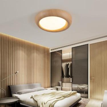 Imagem de Luminária de teto estilo retrô simples, luz noturna regulável, decoração para restaurante, luminária medieval com cúpula de acrílico imitando madeira, controle remoto, lustre para quarto e s