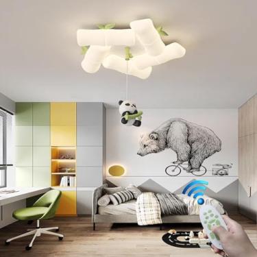 Imagem de Luminária de teto moderna em LED com controle remoto, formato de panda, cúpula de acrílico, temperatura de cor de 3000K a 6000K, ideal para sala de estar, cozinha e restaurante (47cm de comp