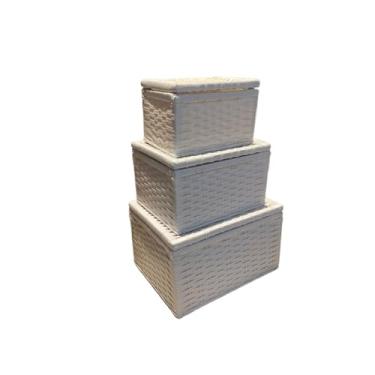 Imagem de Kit Baús Organizadores Multiuso Fibra Sintética - 3 Tamanhos P/M/G com Tampa Articulada e Acabamento Interno(BRANCO)