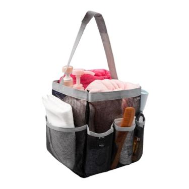 Imagem de FADTOP Organizador de chuveiro de malha, portátil, faculdade, dormitório, essencial para meninas, meninos, bolsa de banho, praia, acampamento, viagem, bolsa de higiene pessoal cinza
