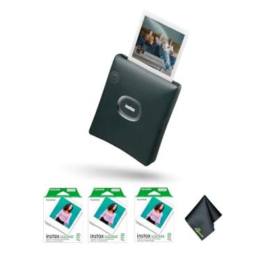 Imagem de Fujifilm Pacote de impressora para smartphone INSTAX Square Link (verde meia-noite) com pacote de 3 películas Fuji Instant (60 exposições) + pano de limpeza de microfibra