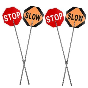 Imagem de Sinal de parada/remo lento de 45,7 x 45,7 cm, sinalização de sinalização de sinalização de parada lenta, sinal de trânsito de dupla face refletivo para construção e segurança de estradas (2)