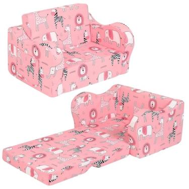 Imagem de MOMCAYWEX Sofá infantil rosa, 2 em 1, dobrável, sofá conversível para cama para meninas e meninos