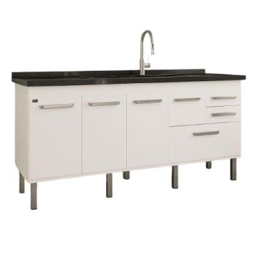 Imagem de Gabinete de Cozinha Grande Balcão Branco 4 Portas 100% Mdf (Cinza Cobalto)