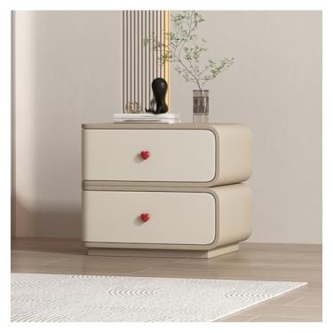 Imagem de SPXMQSS Mesa de cabeceira com 2 gavetas de armazenamento, mesa de cabeceira de madeira maciça, sem necessidade de montagem, mesa lateral para quarto, sala de estar, 45 x 40 x 48 cm, marrom, branco