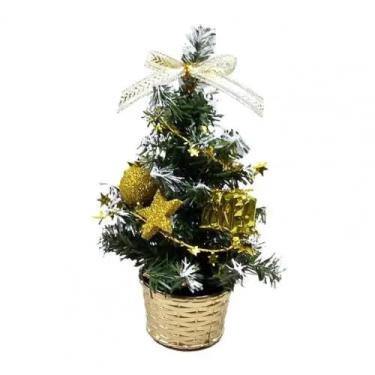 Imagem de Árvore de Natal pequena de 20 m/30 cm em vaso falso para o Dia de Ação de Graças e Natal Decoração de Casa Planta Artificial (Dourado, 30 cm)