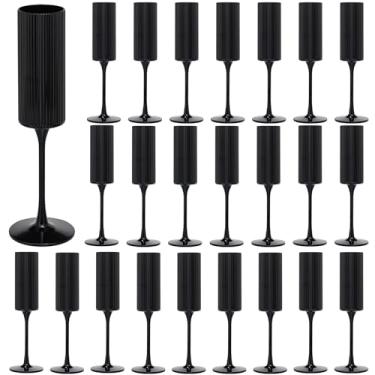 Imagem de Pacote com 24 taças de champanhe, taças de vinho de plástico de 170 g - reutilizáveis, elegantes para recepção de casamento, aniversário, brindes, festas - Taças de Mimosa vintage com haste longa