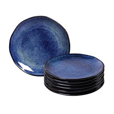 Imagem de PORTO BRASIL Pratos de sobremesa de cerâmica, pratos pequenos, conjunto de 6, pratos de salada, pratos de aperitivo, pratos de grés, grés esmaltados reativos, prato de jantar pequeno, da Porto Brasil - 7.6 Inc, Denim