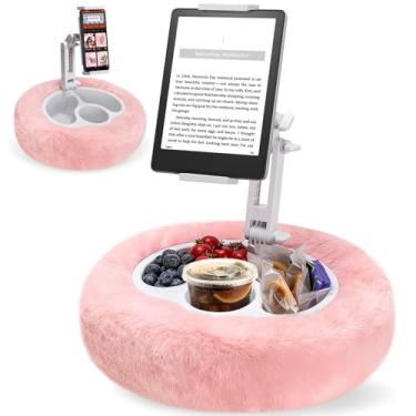 Imagem de Suporte de travesseiro para tablet, suporte giratório de 360° para Kindle com 3 tigelas de lanche destacáveis, tecido de pelúcia macio, compatível com tablet Kindle de 11,9 cm a 33.0 cm, ideal para