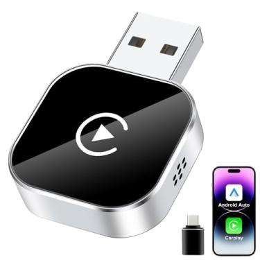 Imagem de Adaptador Carplay sem fio atualizado 2025 e adaptador automático Android, caixa CarPlay 2 em 1, mantém controles originais do carro, Dongle sem fio Plug & Play para iPhone iOS 10 +/Android 11 +/Carros
