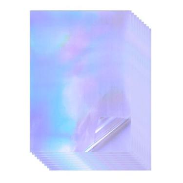Imagem de 36 folhas de papel adesivo holográfico transparente 21,6 cm x 28 cm à prova d'água arco-íris vinil folhas autoadesivo transparente sobreposição holográfica laminação folhas para artesanato DIY