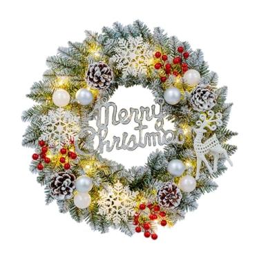 Imagem de Nishiyuenyi Guirlanda de Natal, Guirlanda para Porta, Guirlanda Feita de Folhas Verdes Artificiais com Frutos Vermelhos E Pinhas, PVC para Porta de Entrada, 30cm