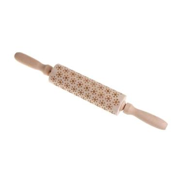 Imagem de YWJLQH Rolo de massa de madeira com, utensílio de cozinha com padrão de floco de neve esculpido, ideal para biscoitos e tortas.