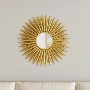 Imagem de Espelho de parede dourado antigo Sunburst - Espelho redondo grande de 76 cm para decoração de parede, espelhos redondos pendurados vintage decorativos para sala de estar banheiro quarto entrada