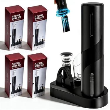 Imagem de Abridor de garrafa elétrico ABS 4 peças abridor de vinho elétrico recarregável saca-rolhas abridor de vinho de vida prolongada abridor de garrafas elétrico com base de armazenamento abridor de vinho