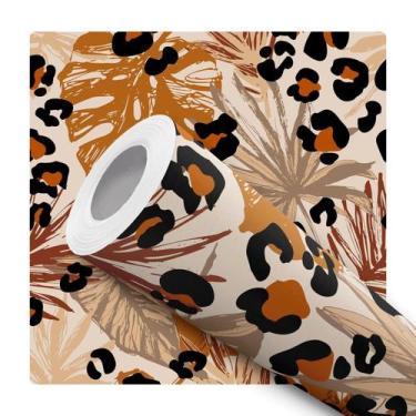 Imagem de Papel de Parede Adesivo Onça Animal Print Folhagem Bege Marrom Costela