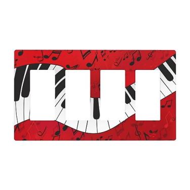 Imagem de Placa de parede com impressão de piano de nota musical, capa decorativa para interruptor, tamanho padrão, painel quádruplo para placas de luz, capas de interruptores para decoração de quarto e casa