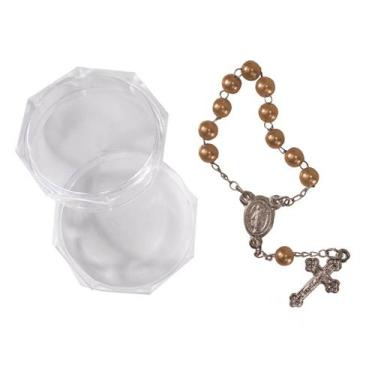 Imagem de Mini Terço com Embalagem Italiana - SJO Artigos Religiosos, Marrom Cla
