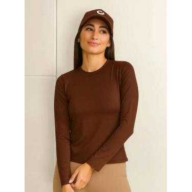 Imagem de Blusa Térmica Feminina Slim Gola Canoa Flanelada Zanca Modas Cor:Marro