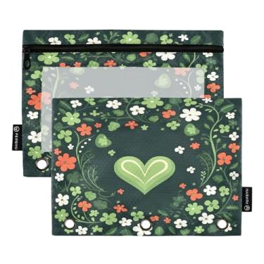 Imagem de Wassud Pacote com 2 pastas de fichário com padrão de coração verde claro com 3 furos, pasta organizadora de arquivos para casa, escritório