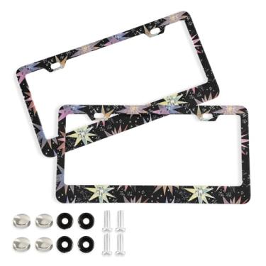 Imagem de CEBUGI Pacote com 2 molduras de placa de carro de alumínio capas de moldura de placa de carro com 2 furos estrelas acessórios automotivos para placas dianteiras e traseiras orifício elíptico