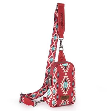 Imagem de Wrangler Bolsa tiracolo feminina pequena bolsa tiracolo e bolsa de peito com alça ajustável ideia de presente, Aztec-borgonha, Small