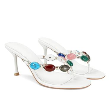 Imagem de MAIJED Sandálias femininas de salto alto com tiras de dedo aberto e salto alto com tiras de salto alto sem cadarço salto médio sapato social moderno, Branco, 39