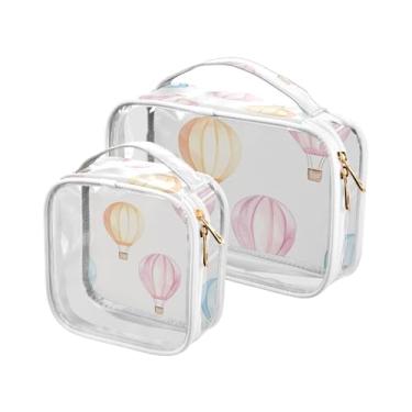 Imagem de xigua Balões de ar quente aquarela bolsa de maquiagem para mulheres, bolsa de cosméticos transparente de viagem, bolsa de higiene portátil à prova d'água para viagens, férias, organização de banheiro