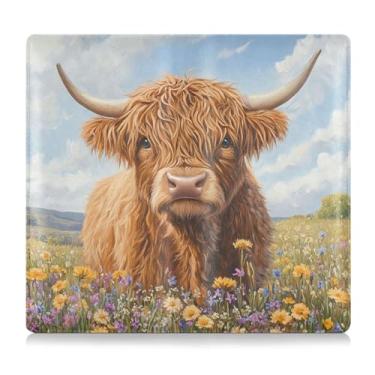 Imagem de Burbuja Suporte de registro e seguro de carro, caixa de luvas de couro com flores silvestres de vaca highland organizador de documentos carteira acessórios estojo