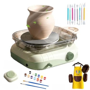 Imagem de Mini Kit De Roda De CerâMica,Ferramenta De Argila,Equipado Com Pedal De Controle Sem Fio E Ajuste De Velocidade,Avental E Caneta De GravaçãO Para Iniciantes Em Arte Com Argila