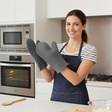 Imagem de 2 luvas de silicone para forno - luva de cozinha resistente ao calor, luva de cozinha antiderrapante, luvas de forno de cozinha, perfeitas para assar churrasco