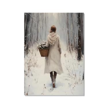 Imagem de Pôster de paisagem de Natal inverno fazenda alce pinhas boneco de neve natureza pintura em tela impressão de parede decoração de sala de estar (SKU1,20.3x30.5 cm = (20x30 cm), sem moldura)