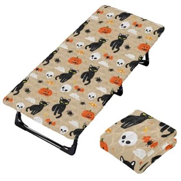 Imagem de Burbuja Lençol de berço de abóbora e caveira de gatos para crianças, lençol portátil acolchoado com elástico para meninas e meninos, lavável na máquina, 63,5 x 127 cm