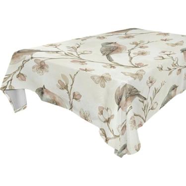 Imagem de Burbuja Toalha de mesa retrô de pássaro, toalha de mesa quadrada anti-rugas grossa para decoração de jantar, cozinha, festa, 137 x 137 cm