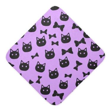 Imagem de Burbuja Toalha de banho de bebê Black Cat Heads Bows - Toalha de banho macia e absorvente de algodão musselina com capuz para recém-nascidos, 76 x 76 cm