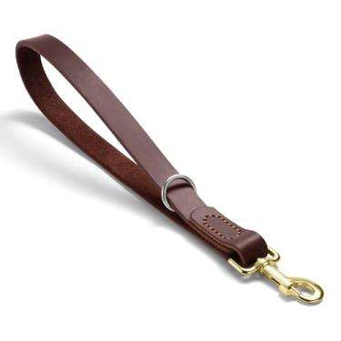 Imagem de Coleira de couro para cães, guia curta para animais de estimação de tráfego forte e gancho de metal resistente para treinamento e caminhada. (30 cm C x 2,5 cm L)