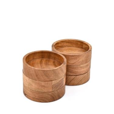 Imagem de EDHAS Conjunto de 6 tigelas de madeira de acácia para servir – para nozes, azeitonas, doces, aperitivos e lanches (12,7 x 12,7 x 3,8 cm)